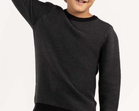 Junior Boy Grey Knit Sweater With A Round Neck 224-311-021