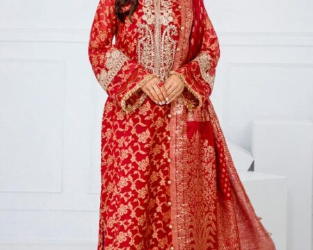 3 Piece Unstitched Embroidered Cotton Jacquard Suit with Jacquard Dupatta FE-52073