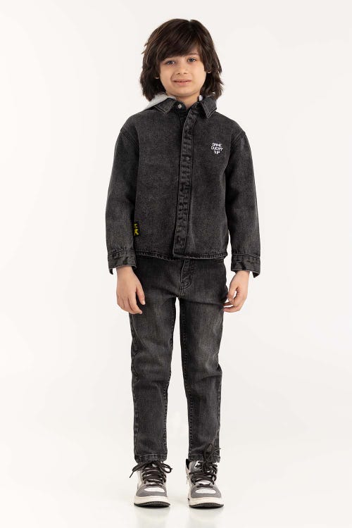 Junior Boy Charcoal Overshirt With Removable Hood 224-317-003