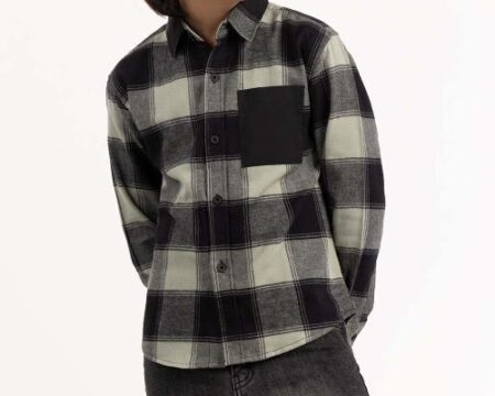 Junior Boy Green And Black Casual Shirt 224-317-006