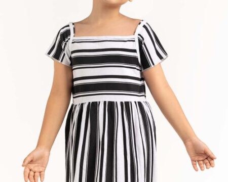 Junior Girl White And Black Dress 231-414-001