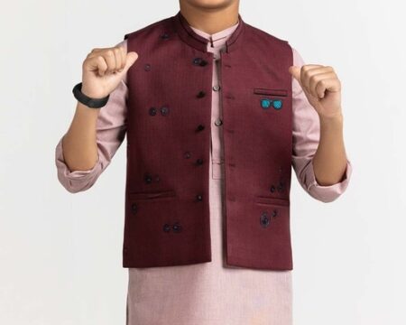 Maroon Embroidered Waist Coat KWC-PD23-009
