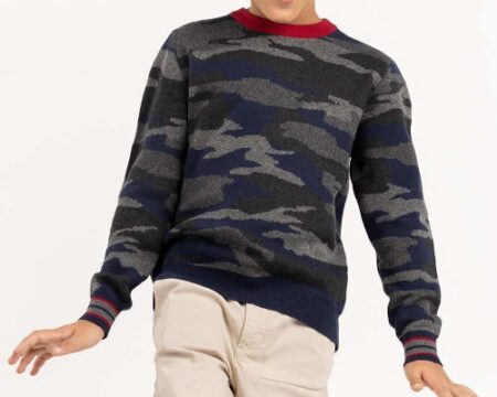 Junior Boy Multi Knit Sweater With A Round Neck 224-311-025