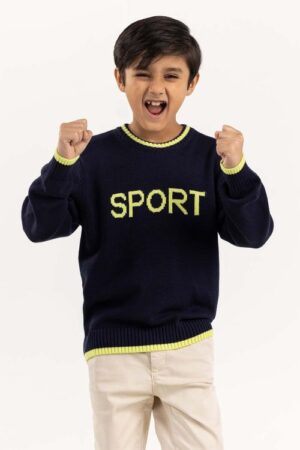 navy knit sweater with round neck 224 311 034 1