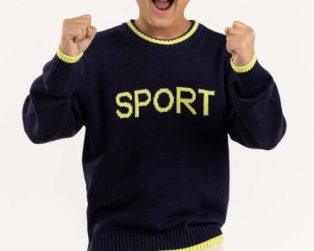 Junior Boy Navy Knit Sweater With Round Neck 224-311-034