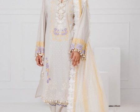 3 Piece Unstitched Embroidered Lawn Suit with Paper Cotton Dupatta FE-52019