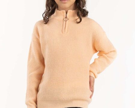 Junior Girl Peach Sweater With High-Neck 224-411-010