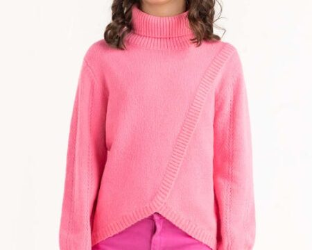 Junior Girl Pink Sweater With High-Neck 224-411-016
