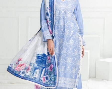 3 Piece Unstitched Embroidered Lawn Suit with Printed Jacquard Dupatta SP-52007