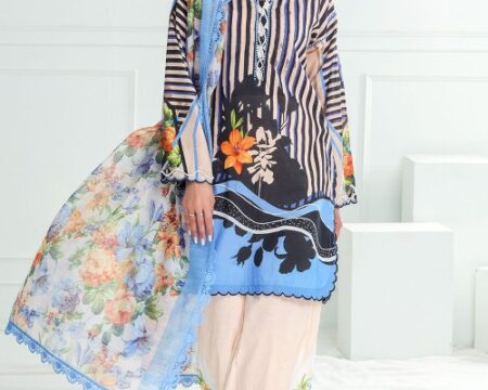 3 Piece Unstitched Printed Lawn Suit with Paper Cotton Dupatta PC-52002