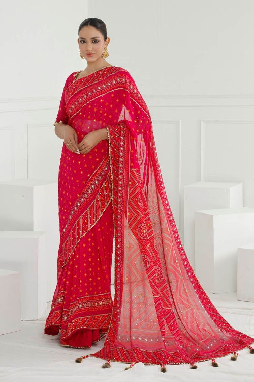 3 Piece Unstitched Gota Sequins Handwork Chiffon Saree PRS-52002 A