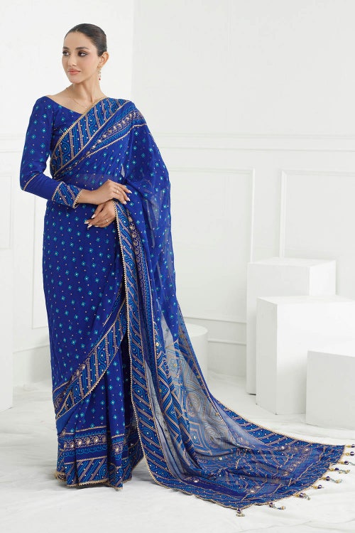 3 Piece Unstitched Gota Sequins Handwork Chiffon Saree PRS-52002 B