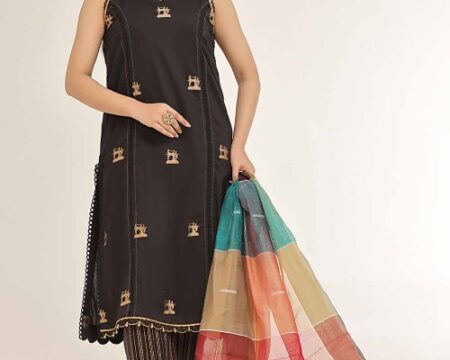 3 Piece Unstitched Jacquard Gold and Lacquer Printed Suit MJ-42048
