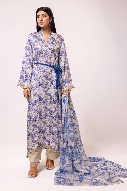 3 Piece Unstitched Printed Silk Suit S-42013