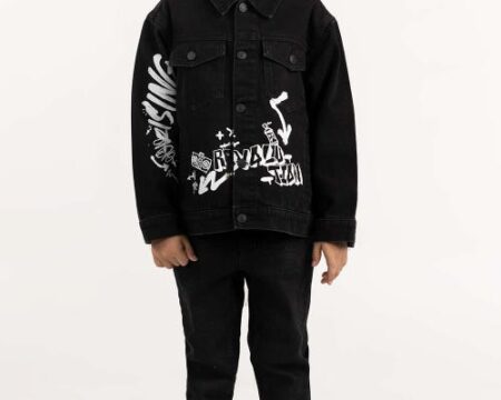 Toddler Boy Jet Black Collared Denim Jacket 224-310-046