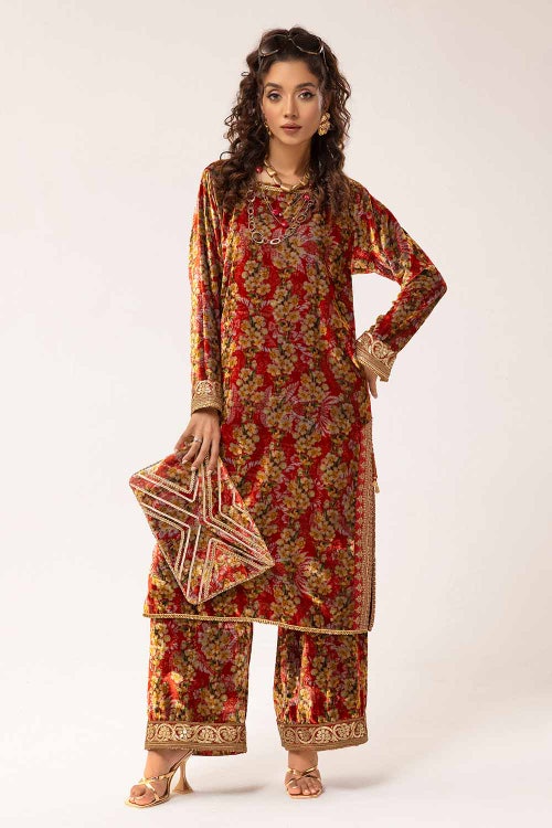 2 Piece Unstitched Embroidered Velvet Suit VLT-42001