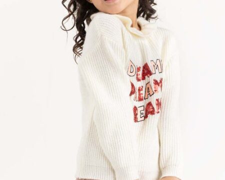 Toddler Girl White Sweater With Elastic Gathered Details 224-611-026