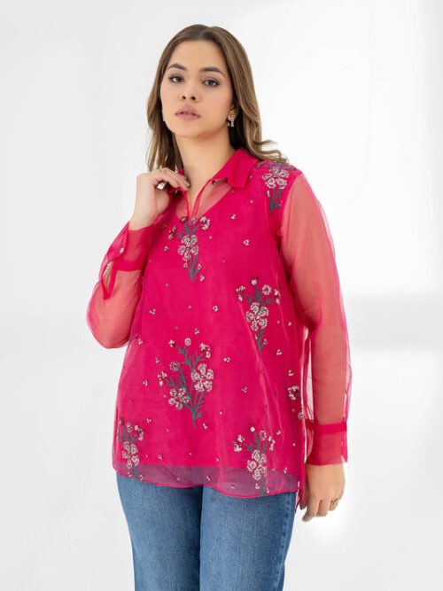 A0418TP SML 489 5 EmbroideredOrganzaTop