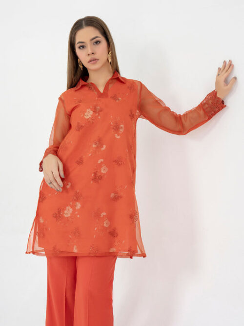 P9982ST SML 425 4 2PieceOrganzaSuit Embroidered Pret