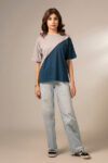 LDS-A1713 FASHION T-SHIRTGREY/NAVY