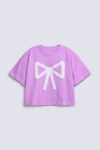 GIRLS BOXY FIT T SHIRT WITH PRINTED BOW